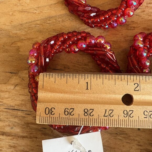 Red Beaded Napkin Rings Twisted Sparkling Iridescent NEW by Nobility SET OF 8 - Picture 7 of 7